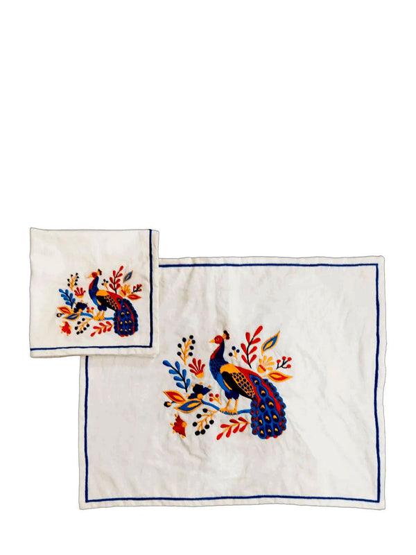 Les OttomansTropical Embroidered peacock napkin and placemat set at Fashion Clinic