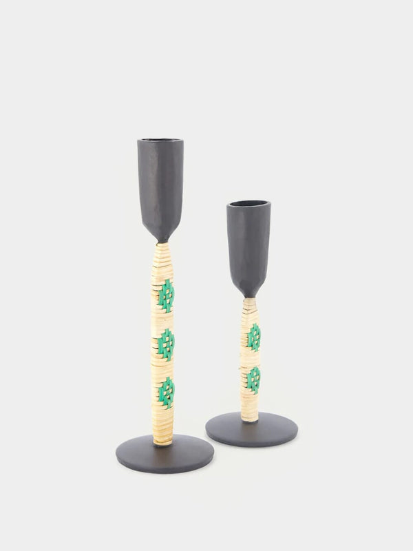 Madam StoltzSet of Two Green Iron Candle Holders at Fashion Clinic