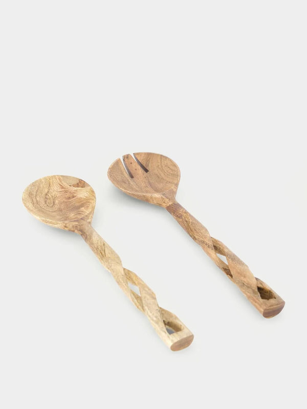 Madam StoltzWooden Salad Set with Twisted Handles at Fashion Clinic