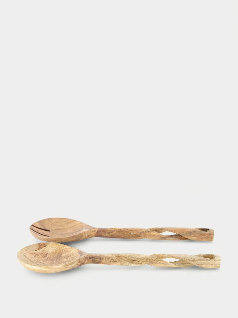 Madam StoltzWooden Salad Set with Twisted Handles at Fashion Clinic
