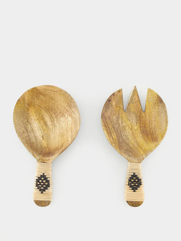 Madam StoltzWooden Serving Set With Bamboo at Fashion Clinic