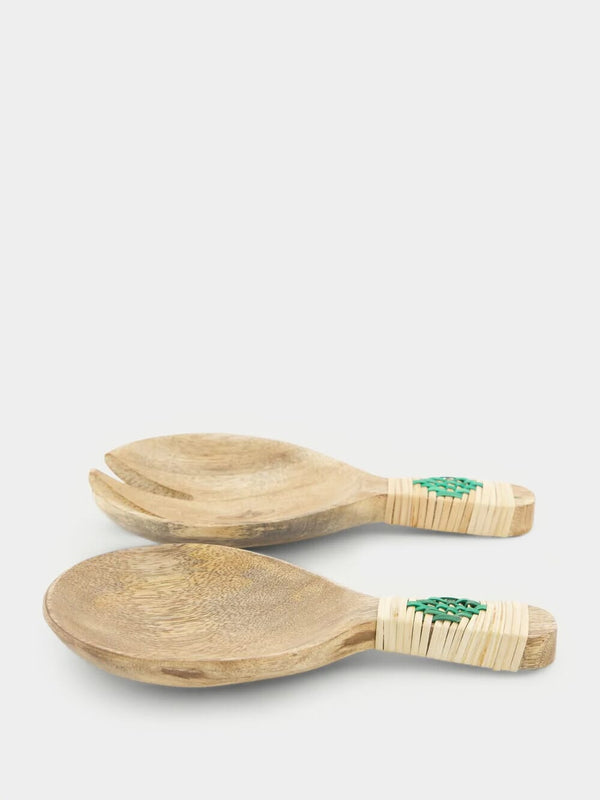 Madam StoltzWooden Serving Set With Bamboo at Fashion Clinic