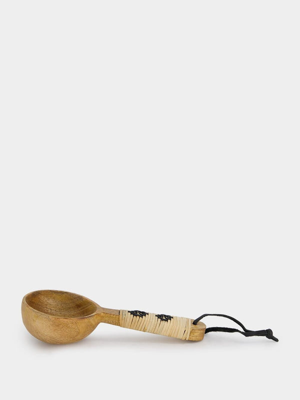 Madam StoltzWooden Serving Spoon With Rattan at Fashion Clinic