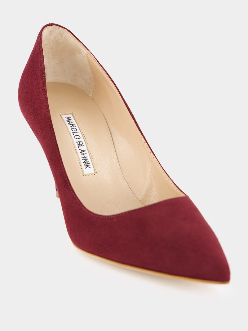 Manolo BlahnikBB 70 Red Suede Pointed Toe Pumps at Fashion Clinic