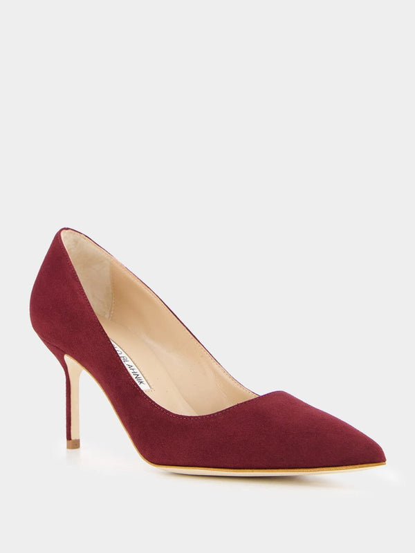 Manolo BlahnikBB 70 Red Suede Pointed Toe Pumps at Fashion Clinic