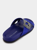 Manolo BlahnikChilanghi Blue Satin Flat Sandals at Fashion Clinic
