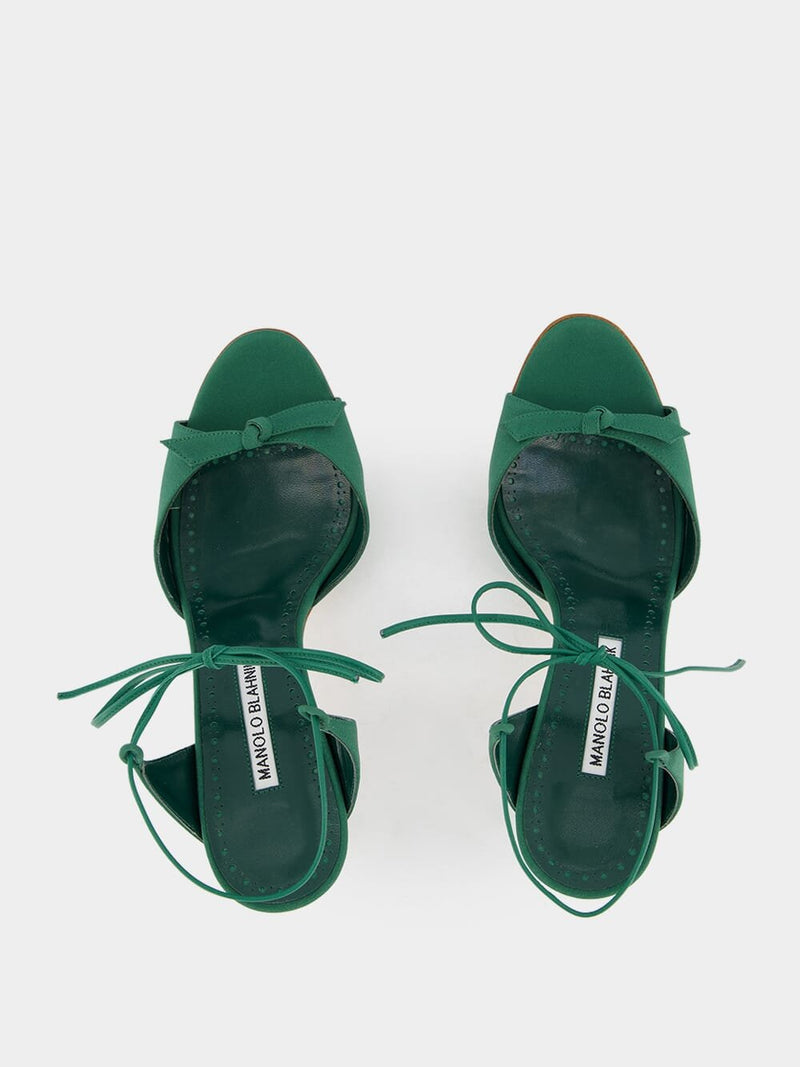 Manolo BlahnikPotasia 70mm Green Bow Sandals at Fashion Clinic