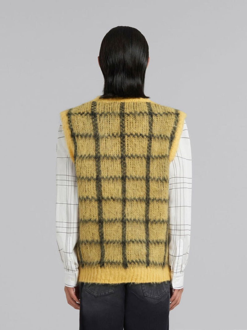 MarniYellow Checked Mohair Vest at Fashion Clinic
