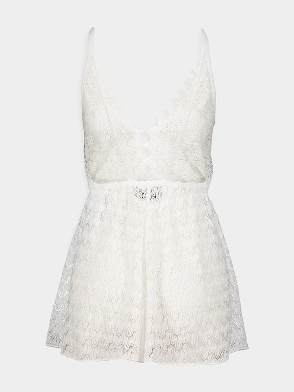 Missoni MareCrochet-Knit Semi-Sheer Playsuit in White at Fashion Clinic