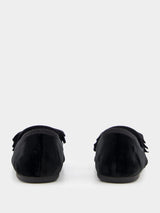 Miu MiuBow-Detail Black Velvet Slippers at Fashion Clinic