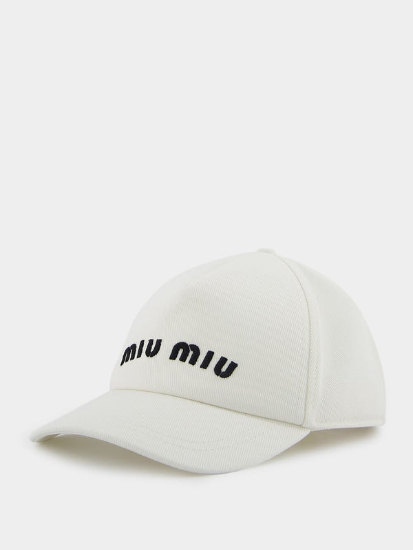 Miu MiuWhite Cotton Cap with Logo at Fashion Clinic