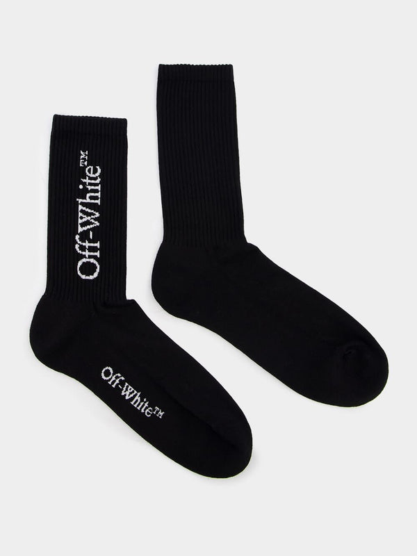 Off-WhiteLogo-Intarsia Black Cotton Blend Socks at Fashion Clinic