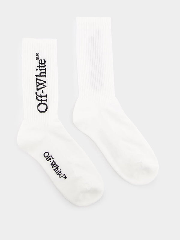 Off-WhiteLogo-Intarsia White Cotton Blend Socks at Fashion Clinic
