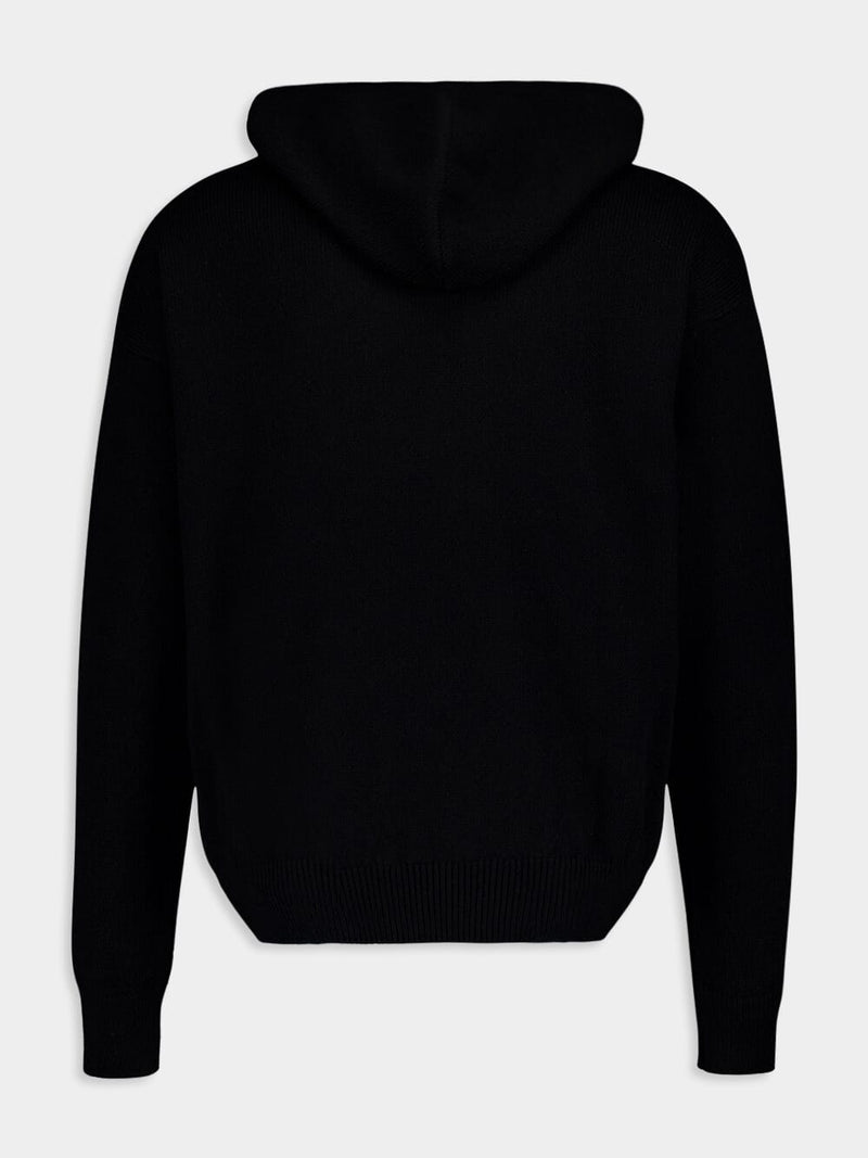 Palm AngelsMonogram-Embroidered Knitted Black Hoodie at Fashion Clinic