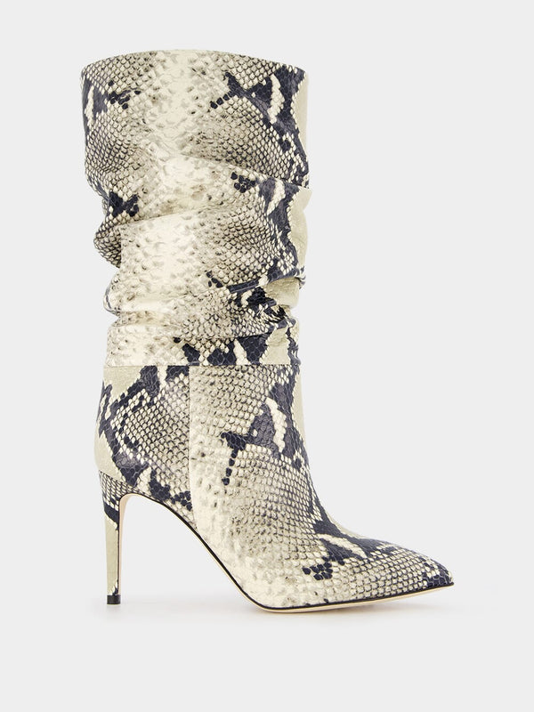 Paris TexasPython-Print Slouchy Leather Boots at Fashion Clinic