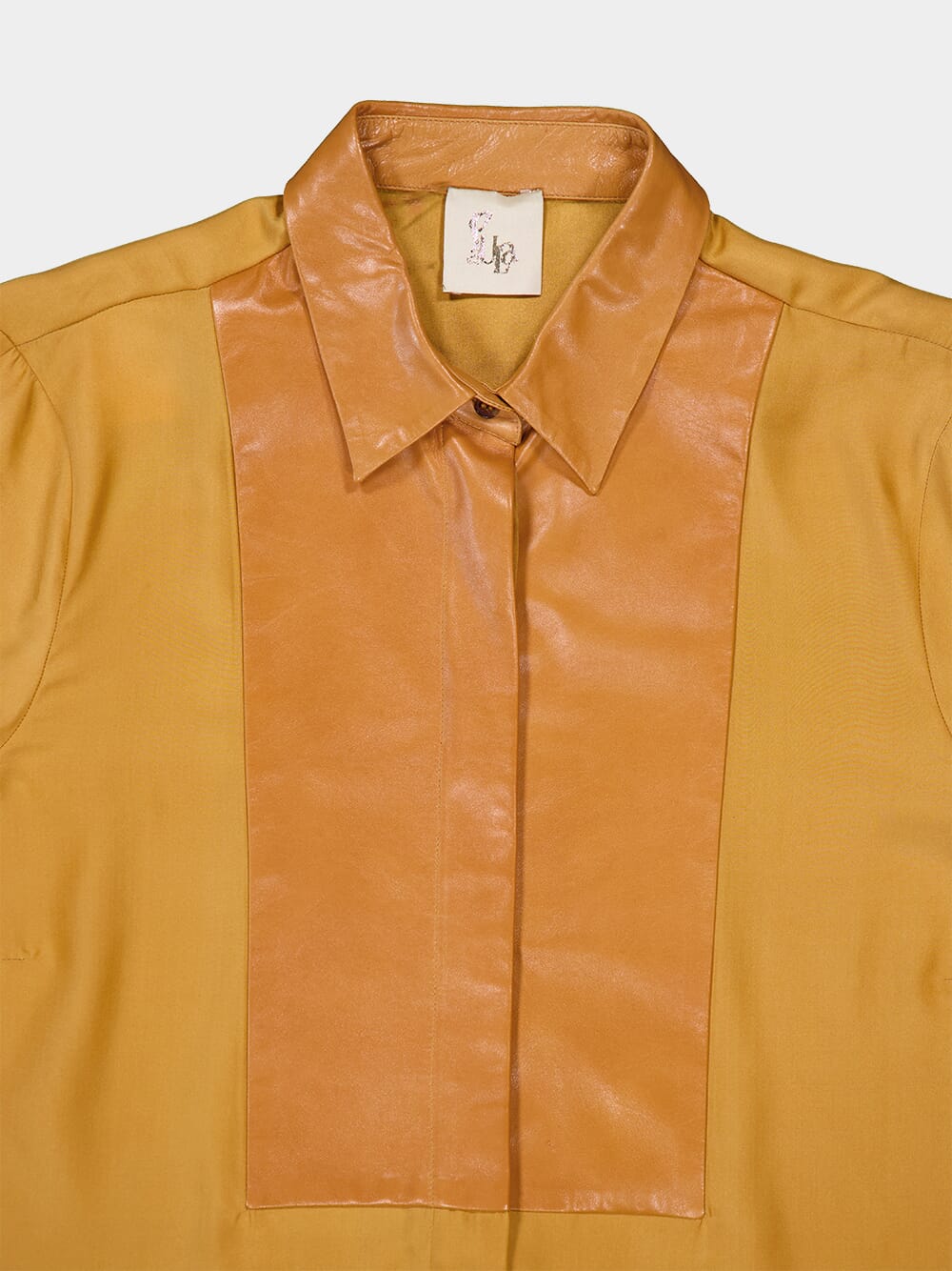 PaulaCosmos Silk Shirt with Leather Bib at Fashion Clinic