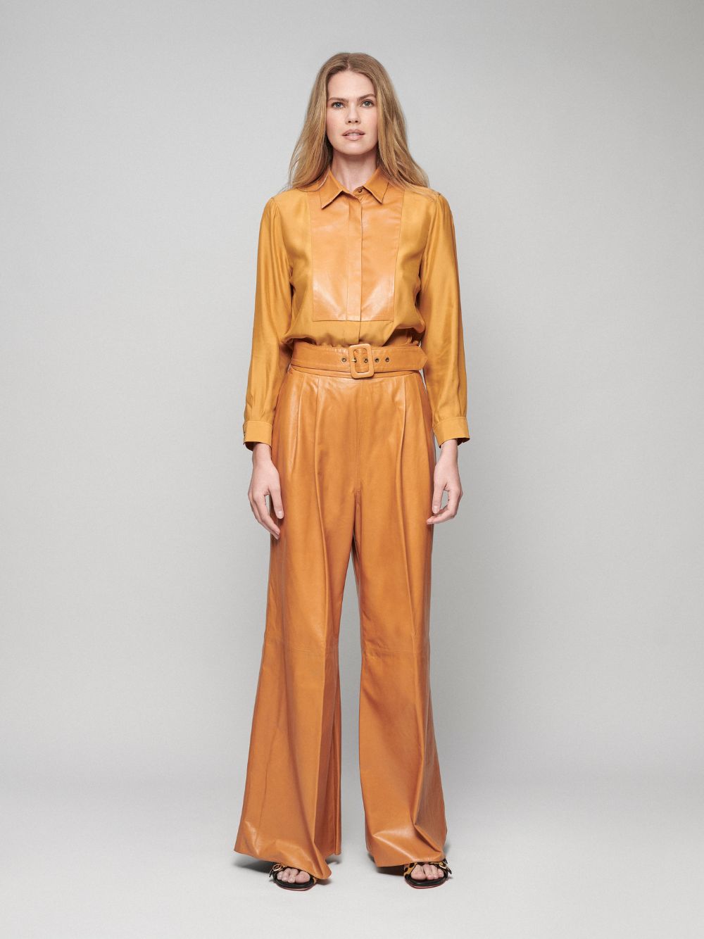 PaulaCosmos Silk Shirt with Leather Bib at Fashion Clinic