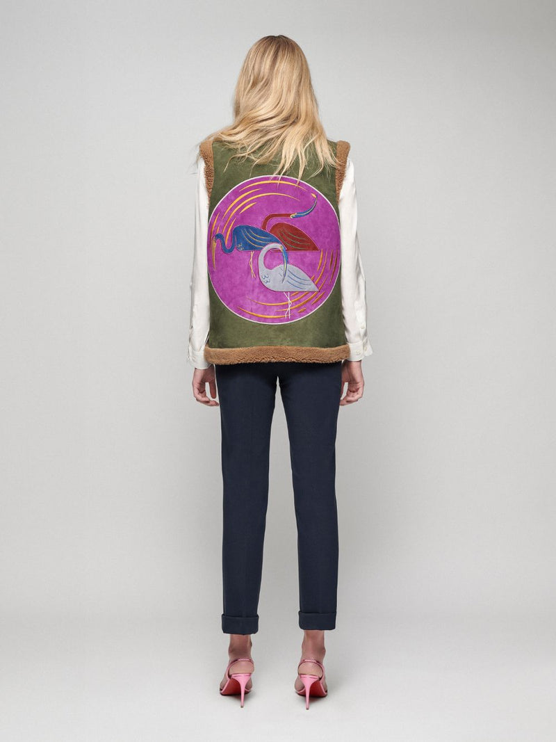 PaulaOdoria Shearling Vest With Embroidered Patch at Fashion Clinic