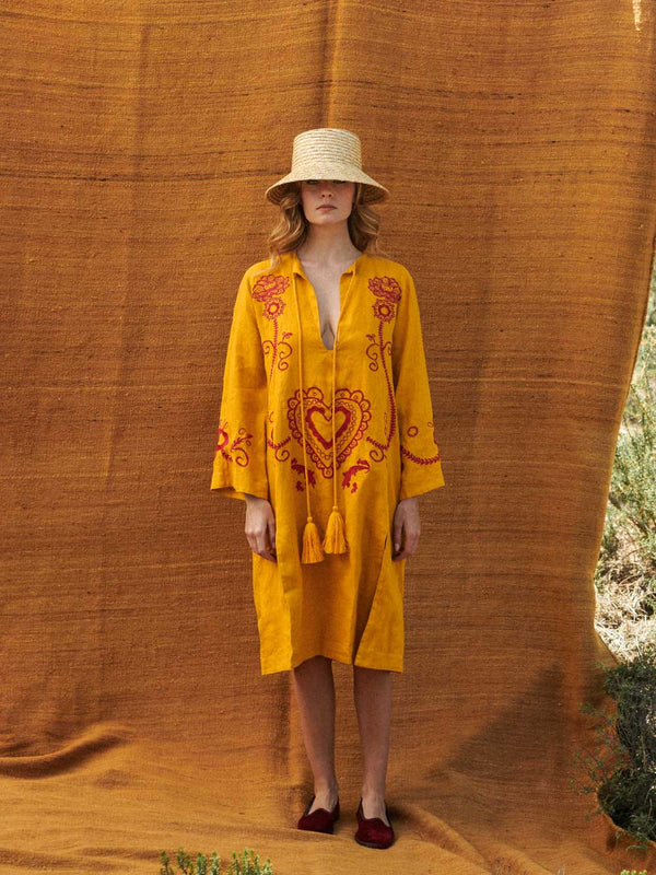PaulaSphene Embroidered Linen Midi Dress at Fashion Clinic