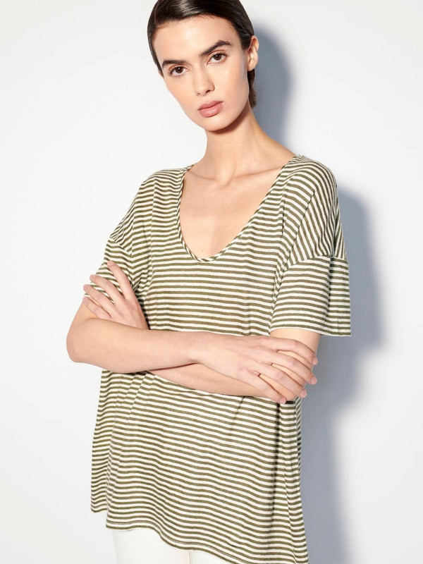PaulaStriped Linen V-Neck T-Shirt at Fashion Clinic