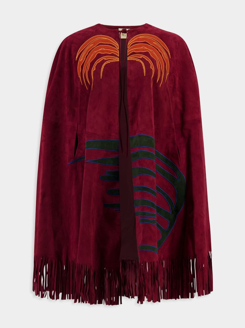 PaulaTalia Suede Cape With Embroidered Patches  at Fashion Clinic