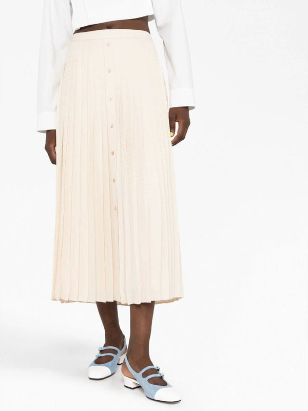 PradaLogo-Jacquard Silk Pleated Skirt at Fashion Clinic