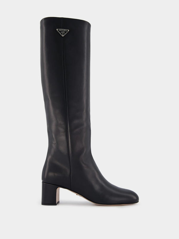 PradaStraight Black Leather Boots at Fashion Clinic