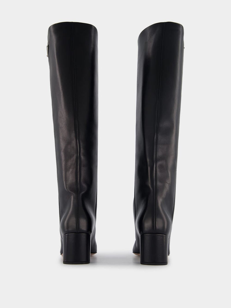 PradaStraight Black Leather Boots at Fashion Clinic