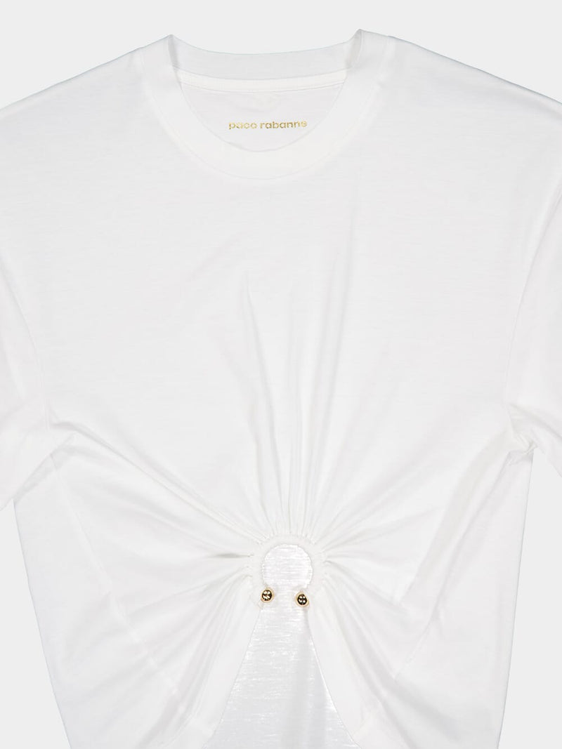 RabanneWhite Jersey Tee with Ring Detail at Fashion Clinic