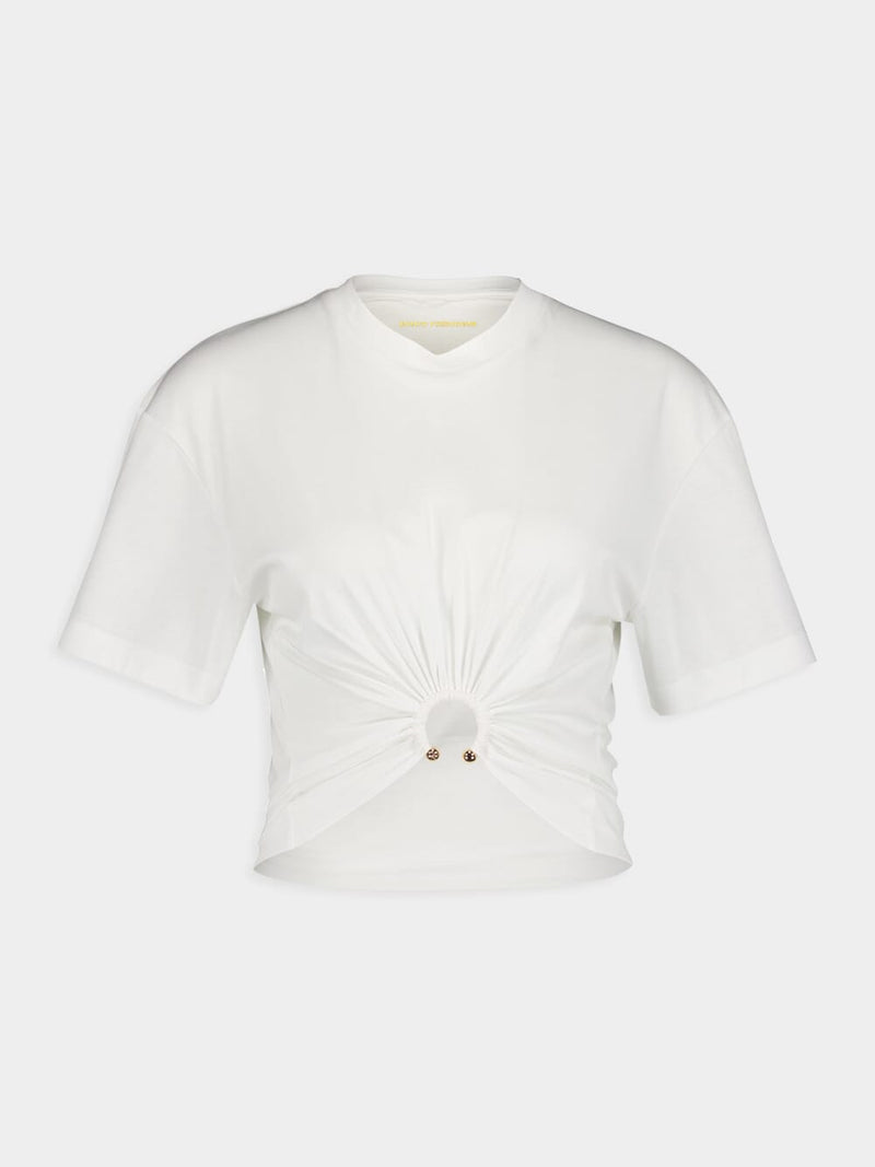 RabanneWhite Jersey Tee with Ring Detail at Fashion Clinic
