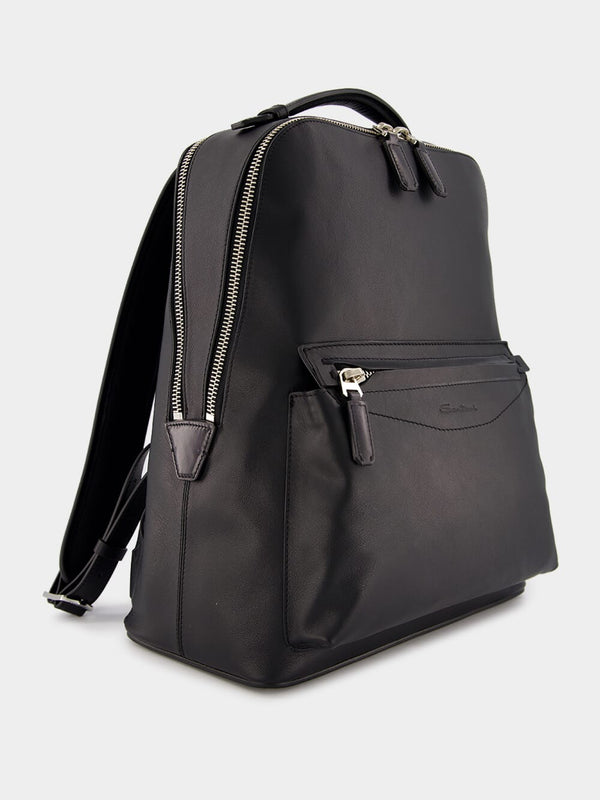 SantoniBlack Leather Backpack at Fashion Clinic