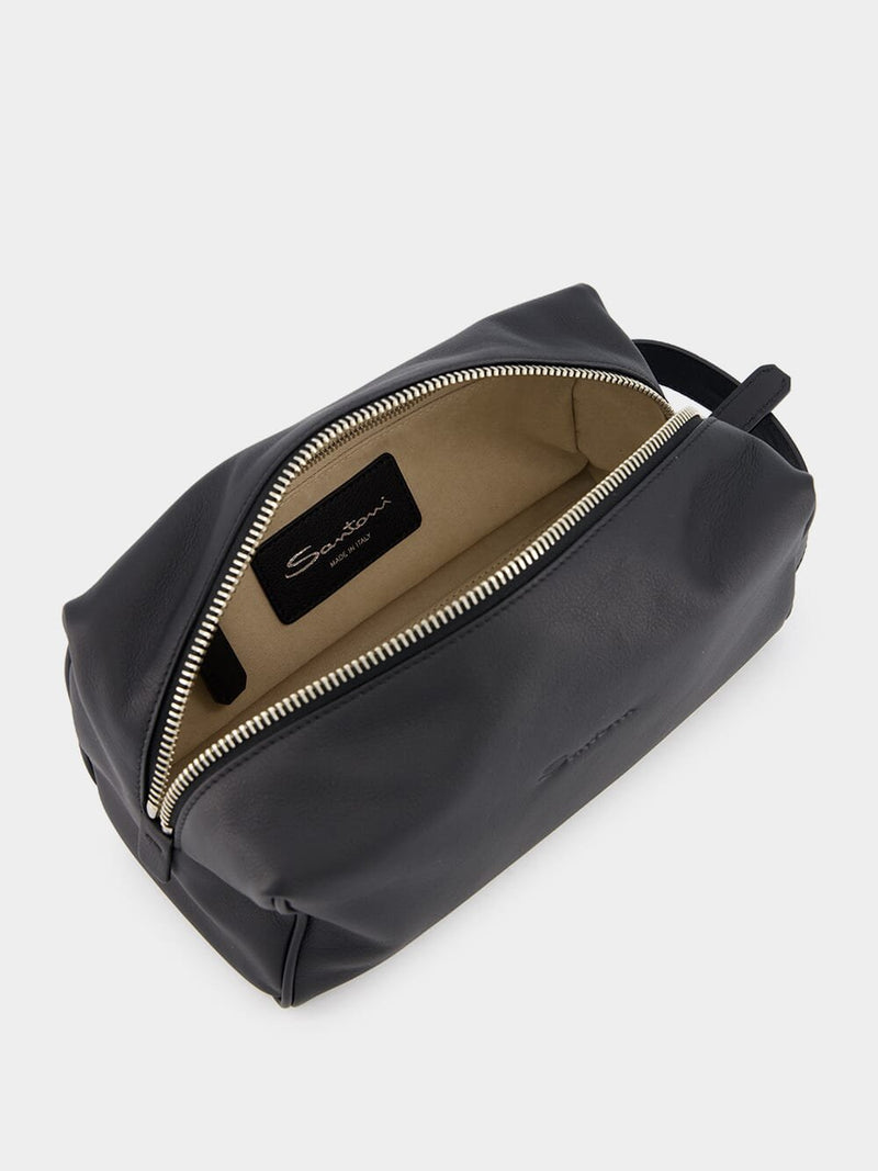 SantoniBlack Leather Wash Bag at Fashion Clinic