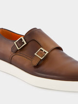 SantoniBrown Tumbled Leather Double-Buckle Shoe at Fashion Clinic