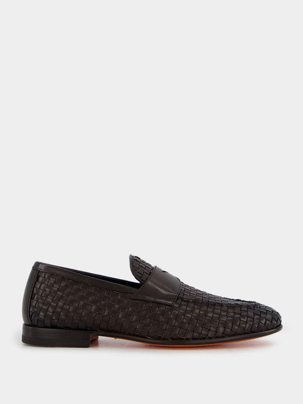 SantoniBrown Woven Leather Loafers at Fashion Clinic