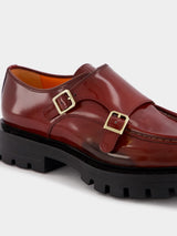 SantoniBurgundy Leather Double-Buckle Shoe at Fashion Clinic