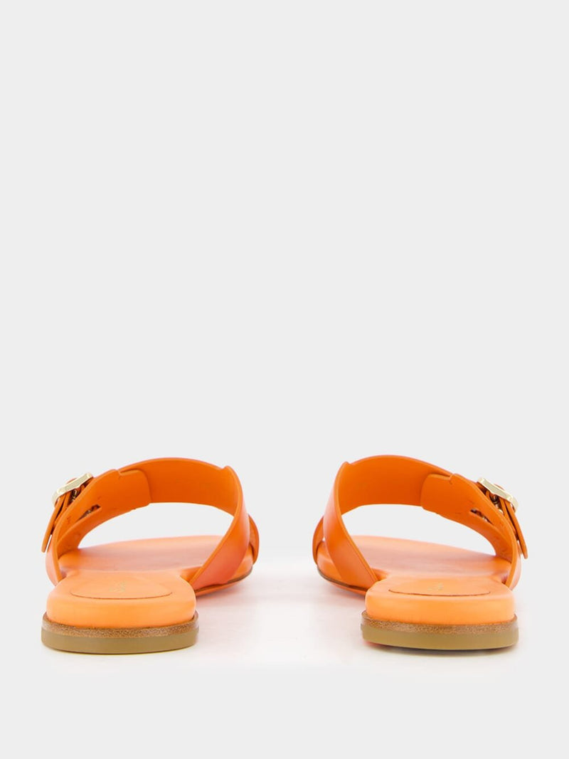 SantoniOrange Leather Double-Buckle Slide Sandals at Fashion Clinic