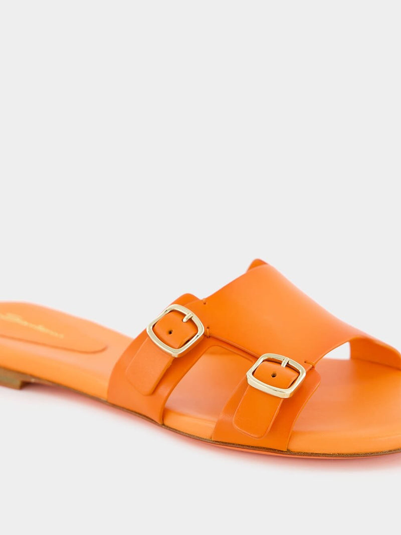 SantoniOrange Leather Double-Buckle Slide Sandals at Fashion Clinic