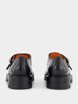 SantoniPolished Black Leather Double-Buckle Shoes at Fashion Clinic