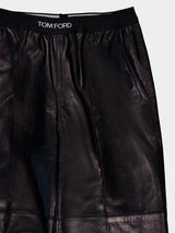 Tom FordLogo-Waistband Black Leather Trousers at Fashion Clinic