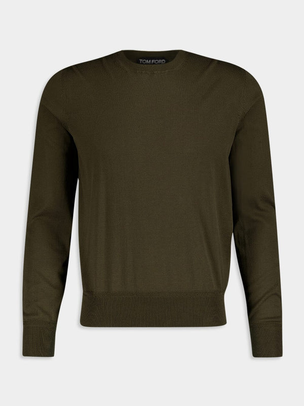 Tom FordOlive Crew-Neck Cotton Jumper at Fashion Clinic