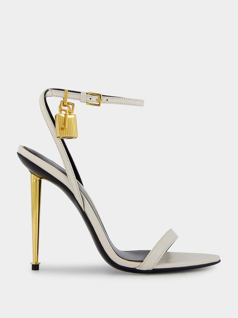 Tom FordShiny Leather Padlock White Sandals at Fashion Clinic