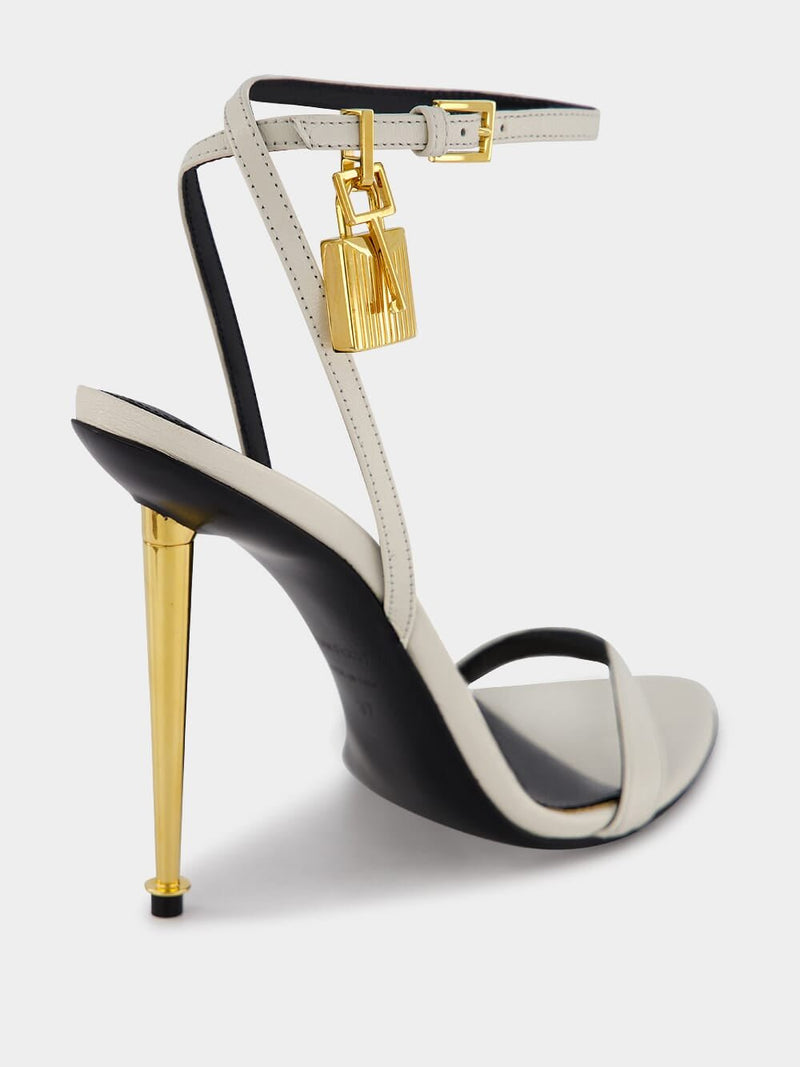 Tom FordShiny Leather Padlock White Sandals at Fashion Clinic