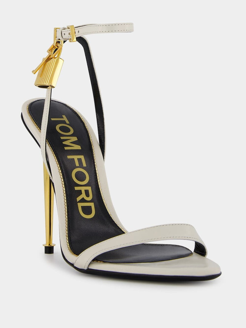 Tom FordShiny Leather Padlock White Sandals at Fashion Clinic