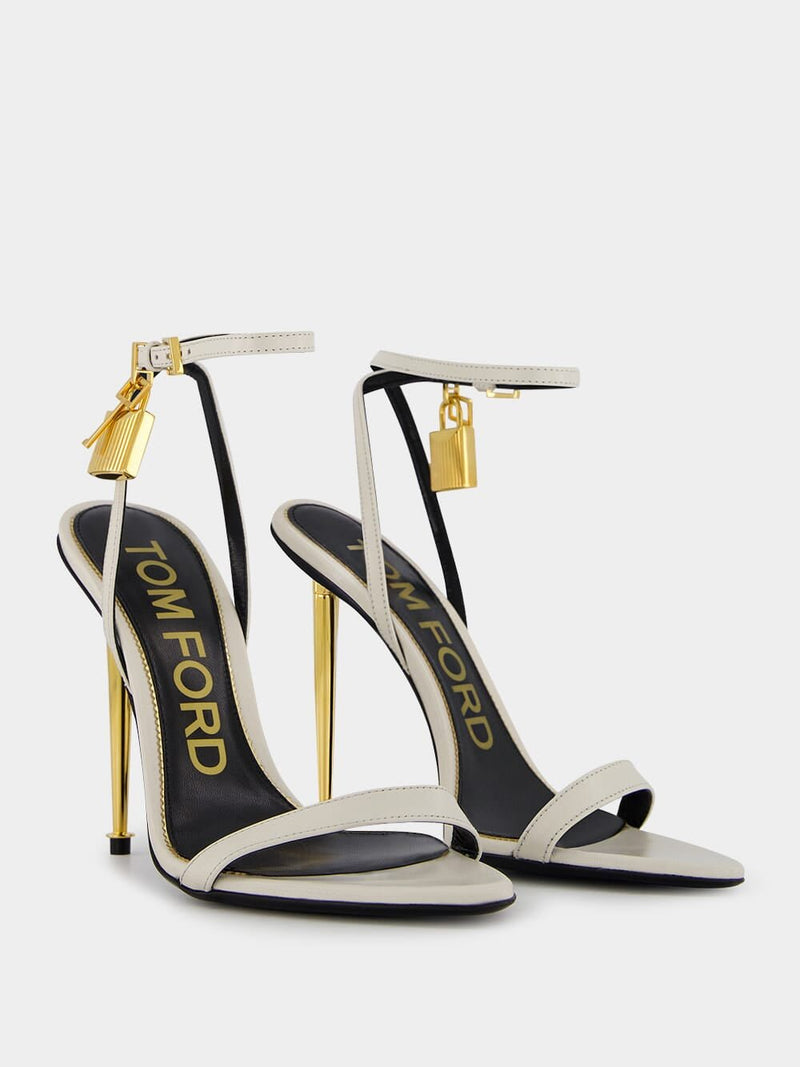 Tom FordShiny Leather Padlock White Sandals at Fashion Clinic