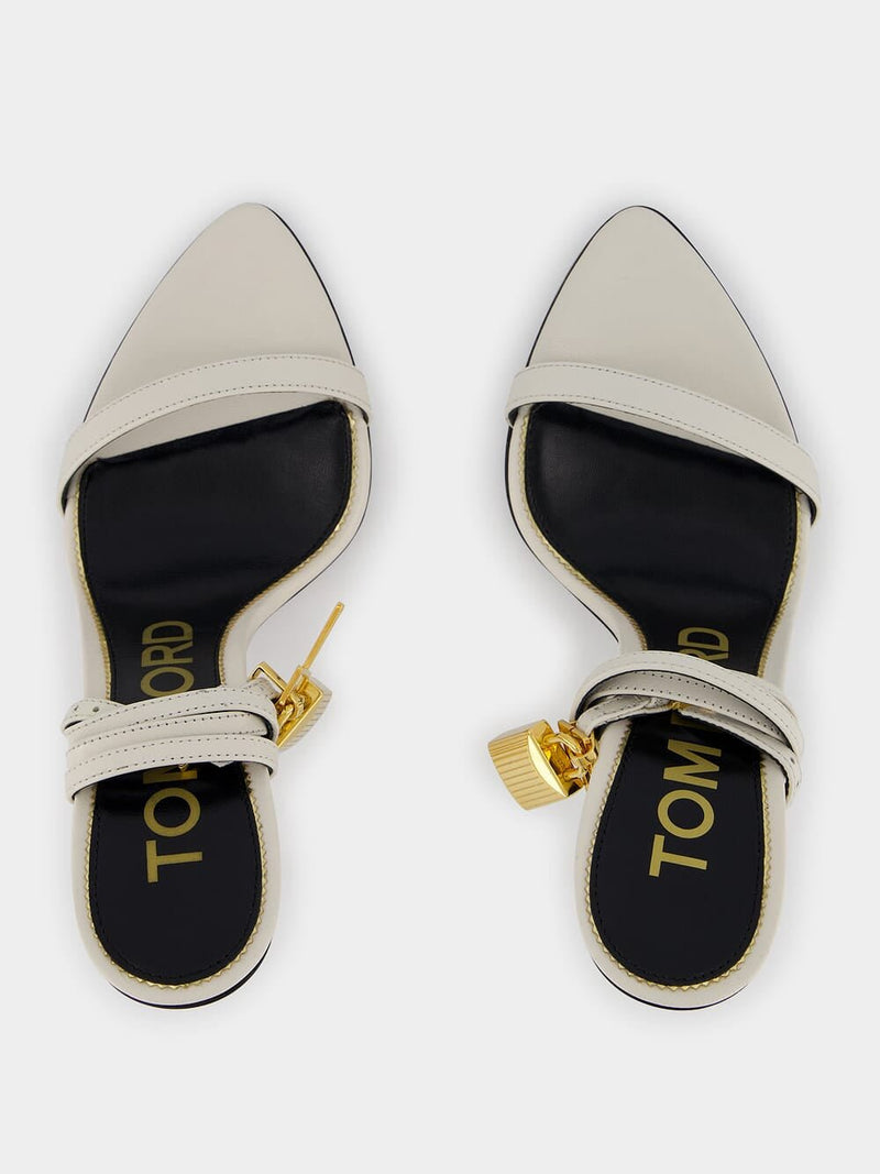 Tom FordShiny Leather Padlock White Sandals at Fashion Clinic