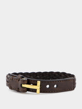Tom FordT-Lock Interwoven-Leather Brown Bracelet at Fashion Clinic