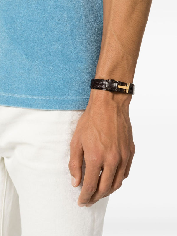 Tom FordT-Lock Interwoven-Leather Brown Bracelet at Fashion Clinic