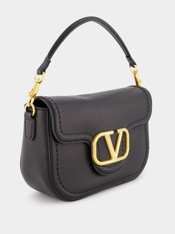 Valentino GaravaniAlltime Grainy Calfskin Black Shoulder Bag at Fashion Clinic