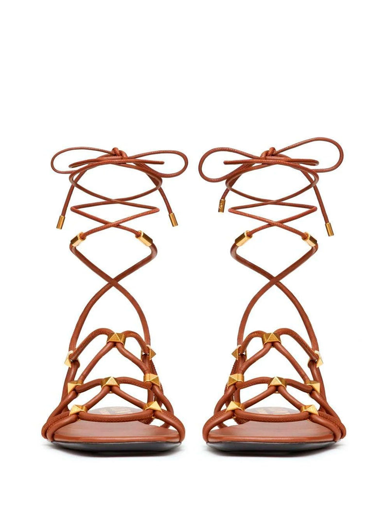 Valentino GaravaniRockstud lace-up leather sandals at Fashion Clinic