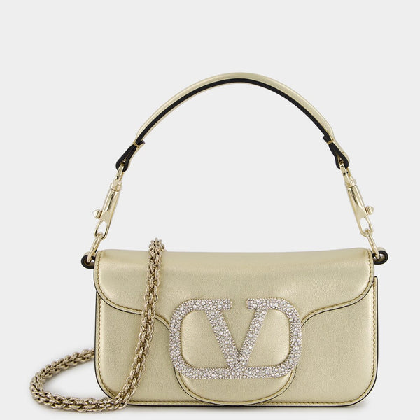 Valentino Garavani Small Loc Crystal Embellished Metallic Bag